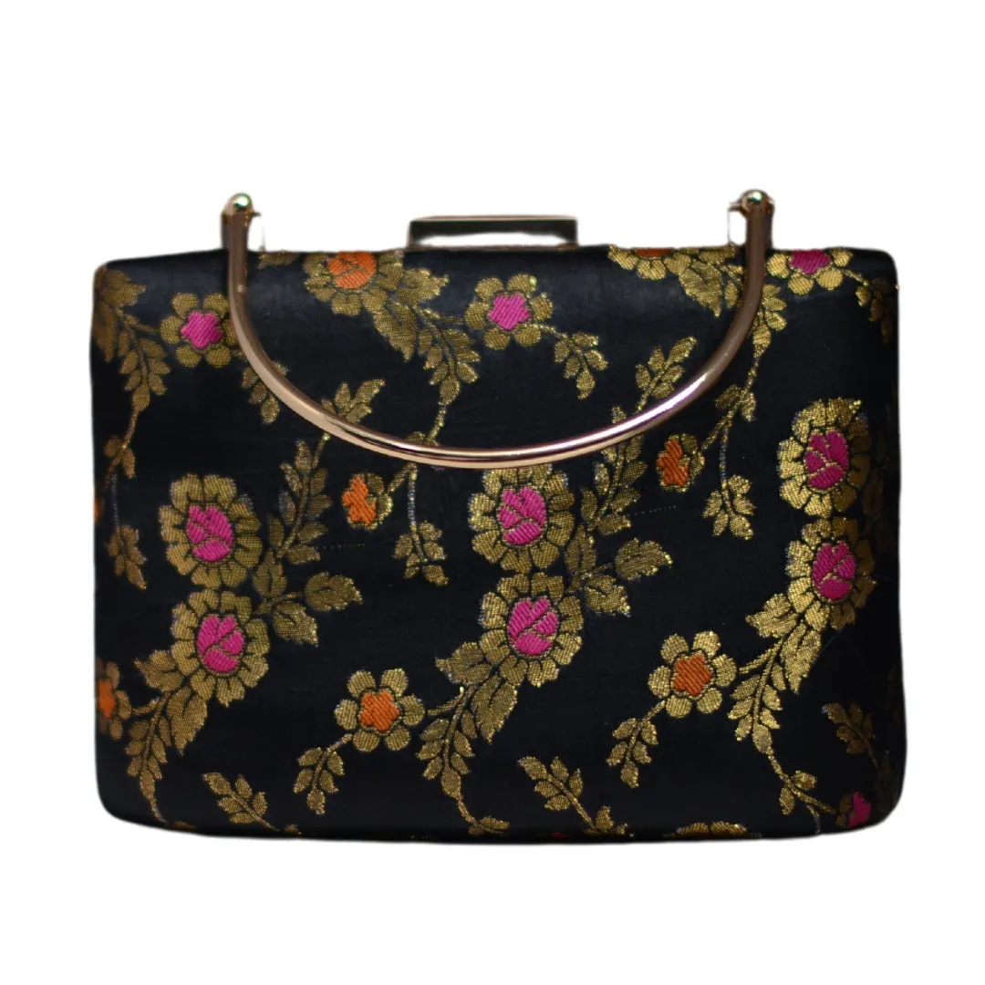 Artklim Black Golden Flower Printed Clutch