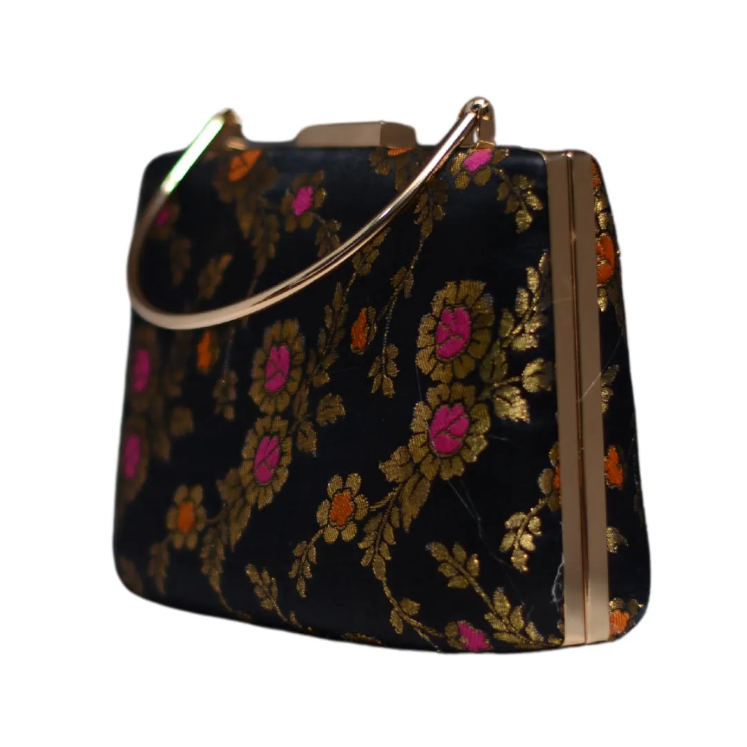 Artklim Black Golden Flower Printed Clutch