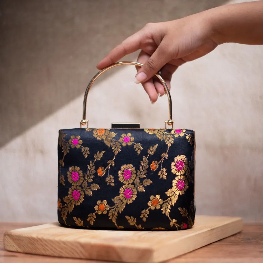 Artklim Black Golden Flower Printed Clutch