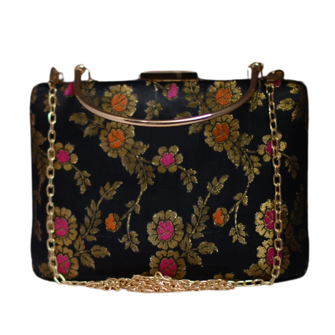 Artklim Black Golden Flower Printed Clutch