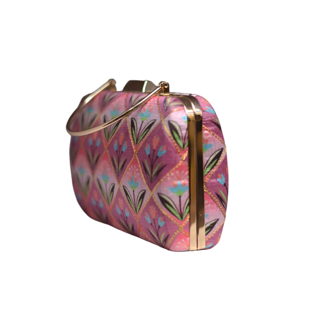 Artklim Pink And Blue Printed Party Clutch