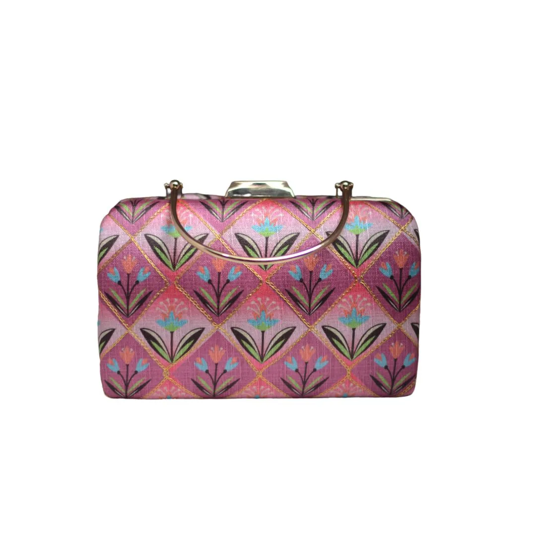 Artklim Pink And Blue Printed Party Clutch