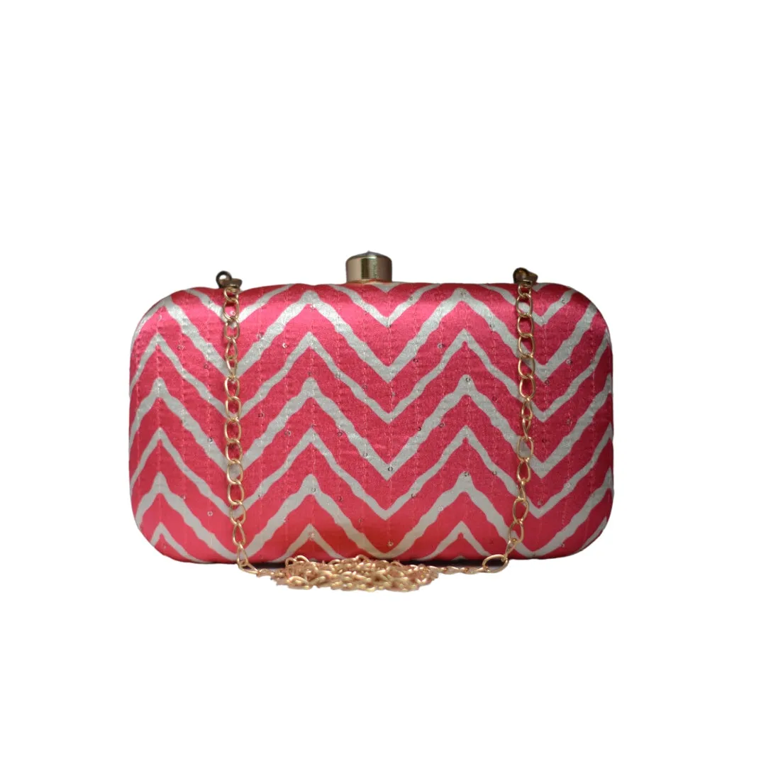 Artklim Red And White Zigzag Printed Fabric Clutch