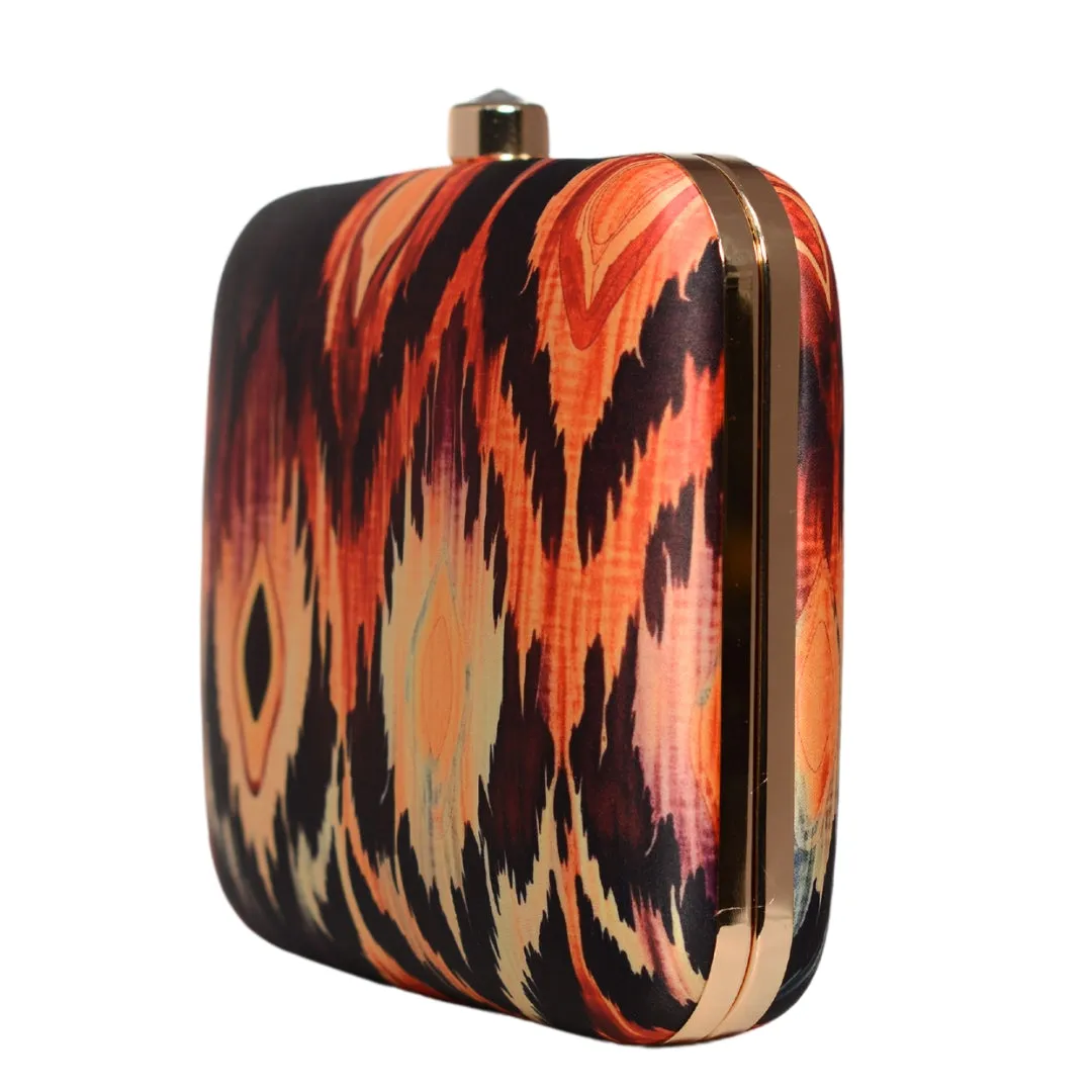 Black Based Multicoloured Ikkat Printed Clutch