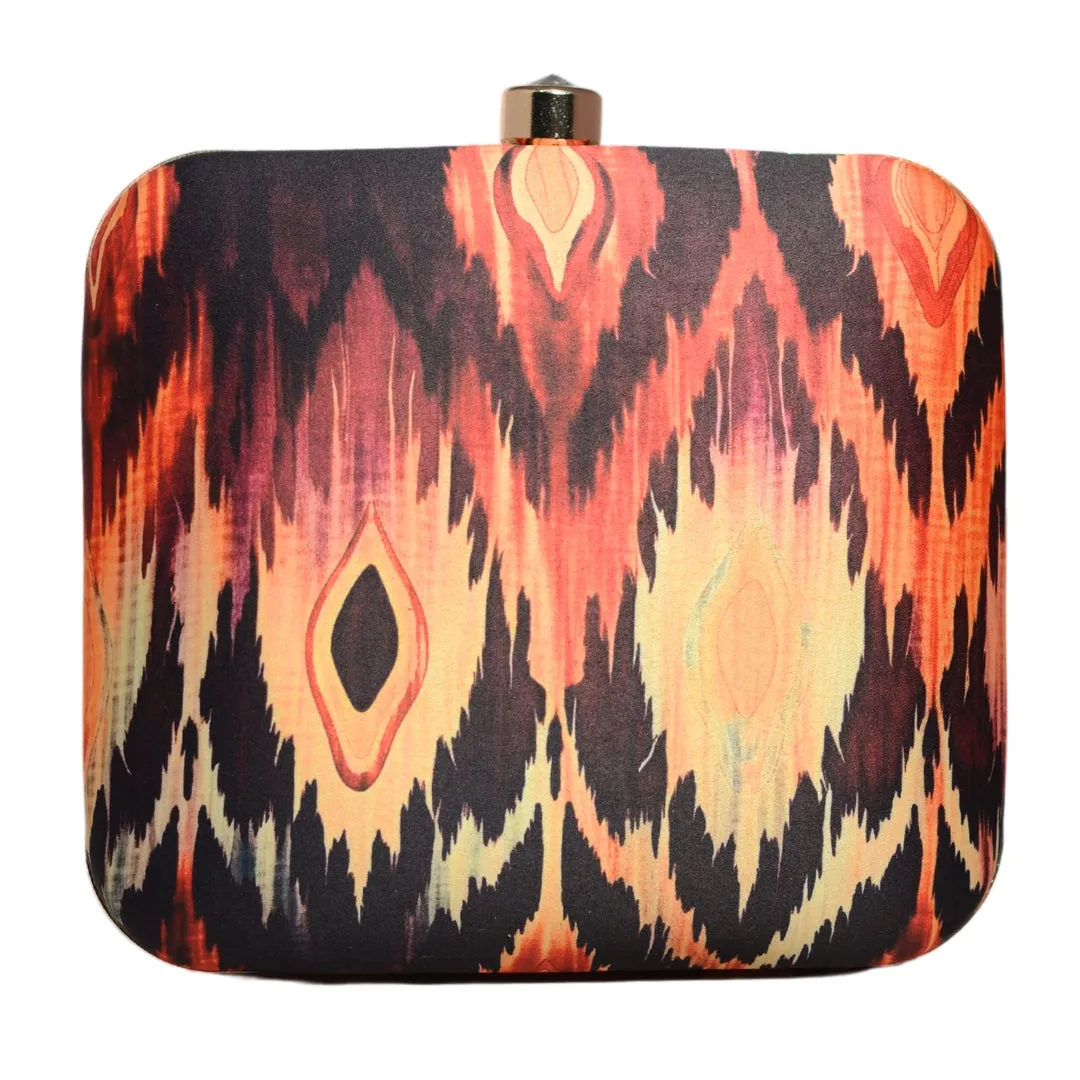 Black Based Multicoloured Ikkat Printed Clutch