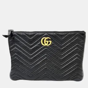 Black Leather GG Marmont Clutch (525541)