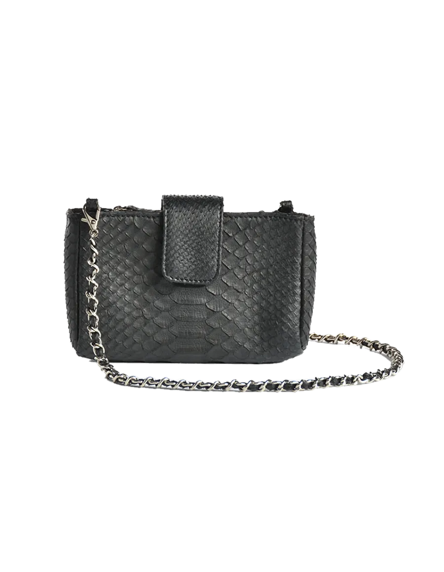 Black Python Crossbody Clutch