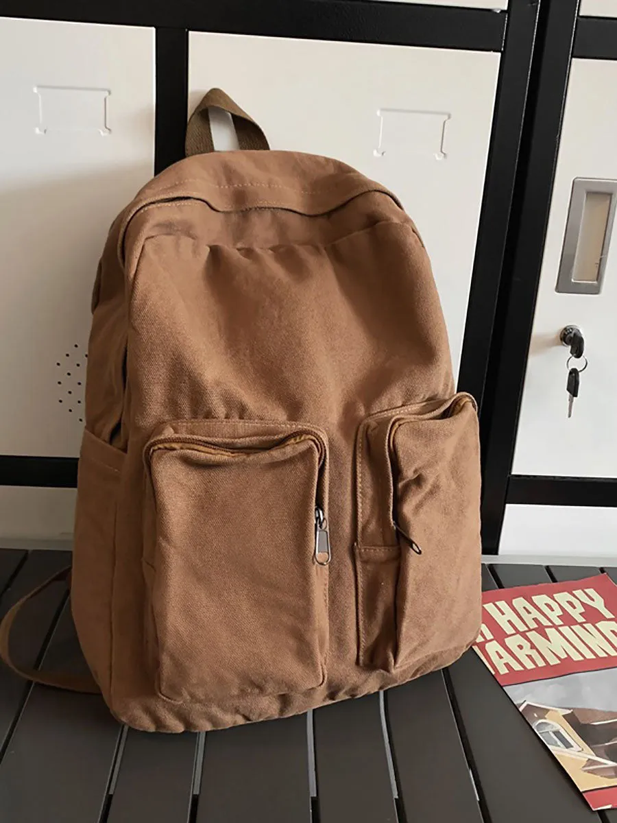 Casual Solid Canvas Large Capacity Couple Backpack