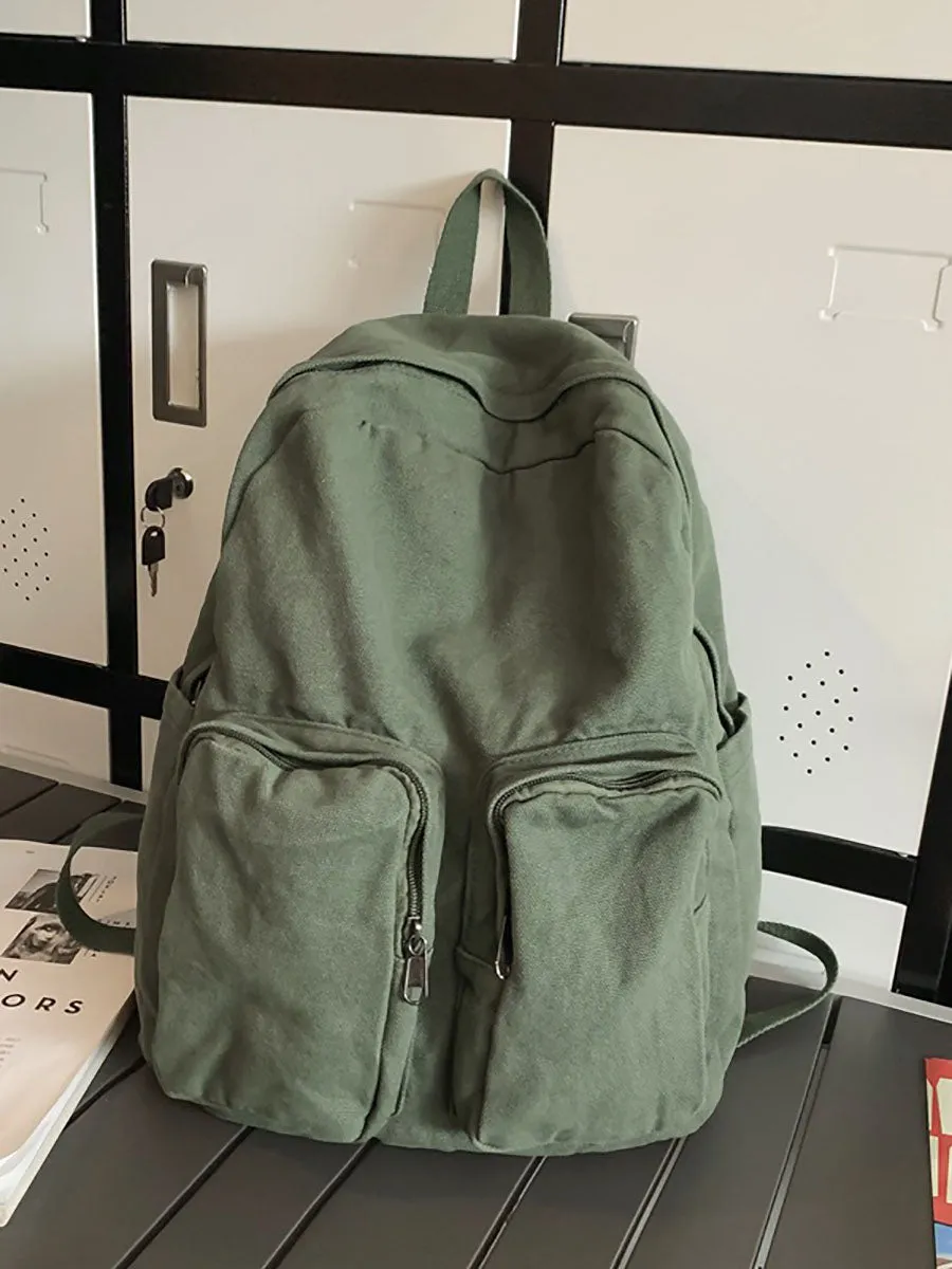 Casual Solid Canvas Large Capacity Couple Backpack