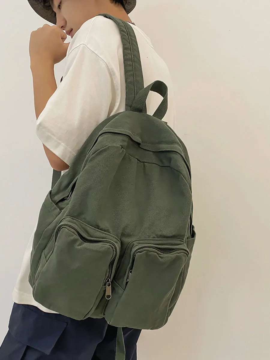 Casual Solid Canvas Large Capacity Couple Backpack