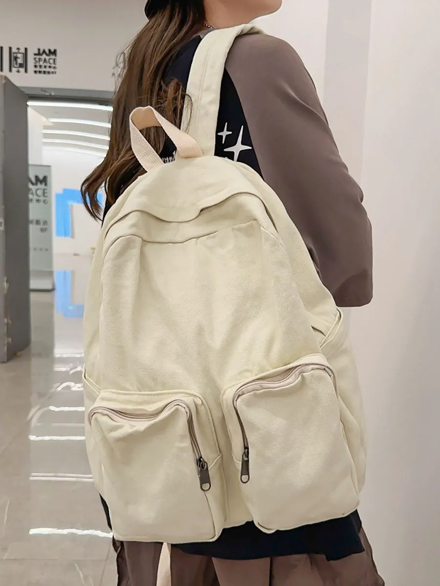 Casual Solid Canvas Large Capacity Couple Backpack