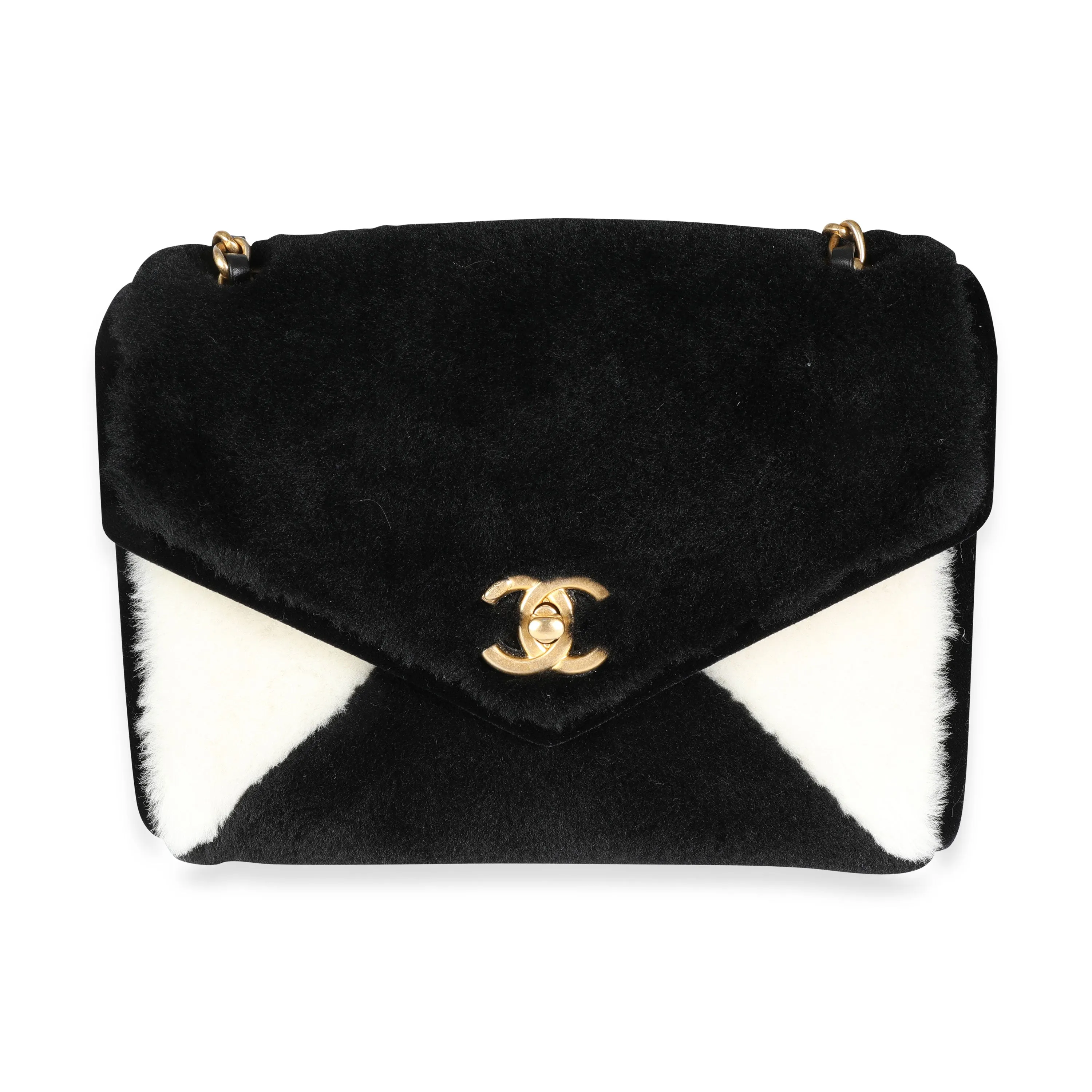 CHANEL Black & White Shearling Small Single New Bag