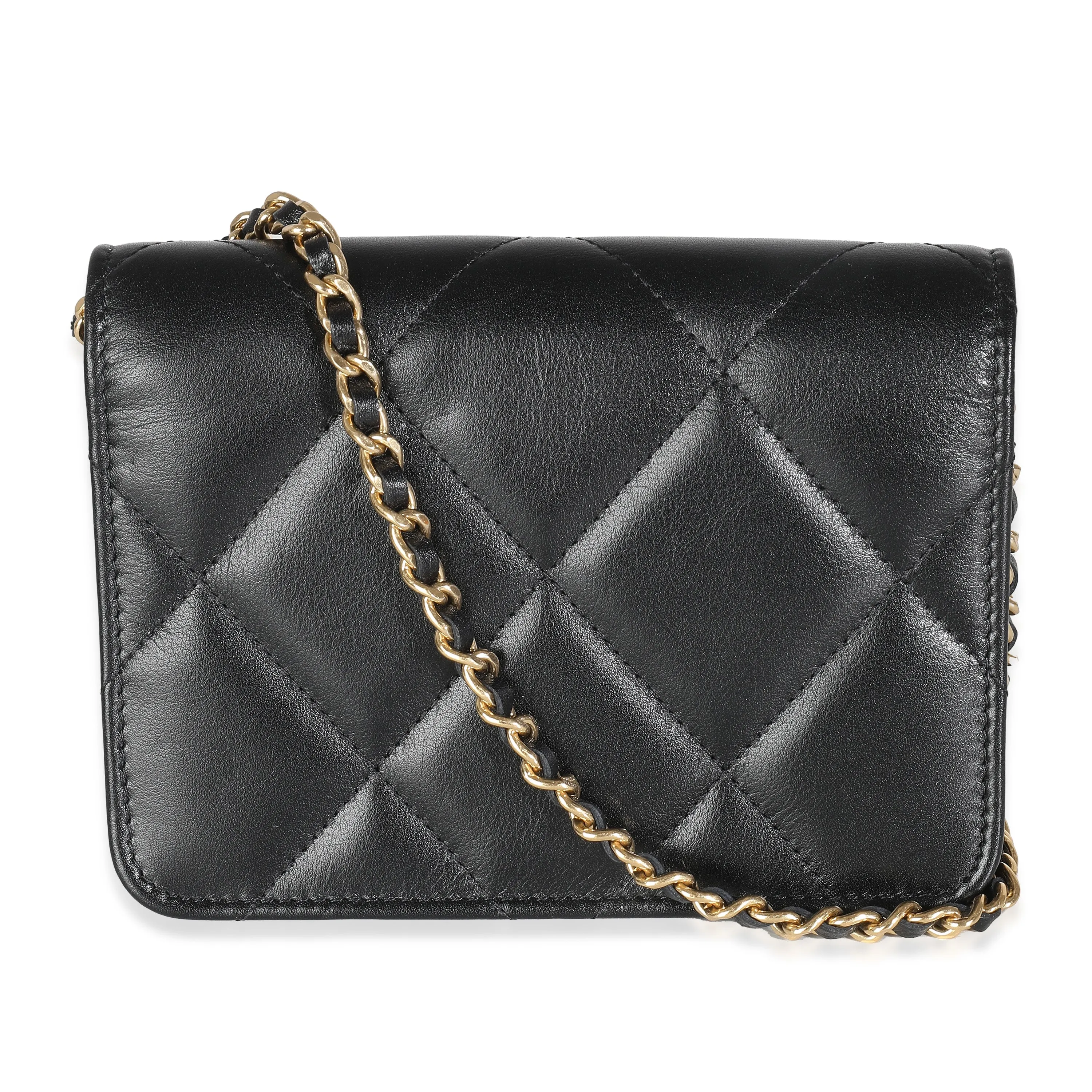 CHANEL Black Quilted Calfskin Strass Mini New Bag