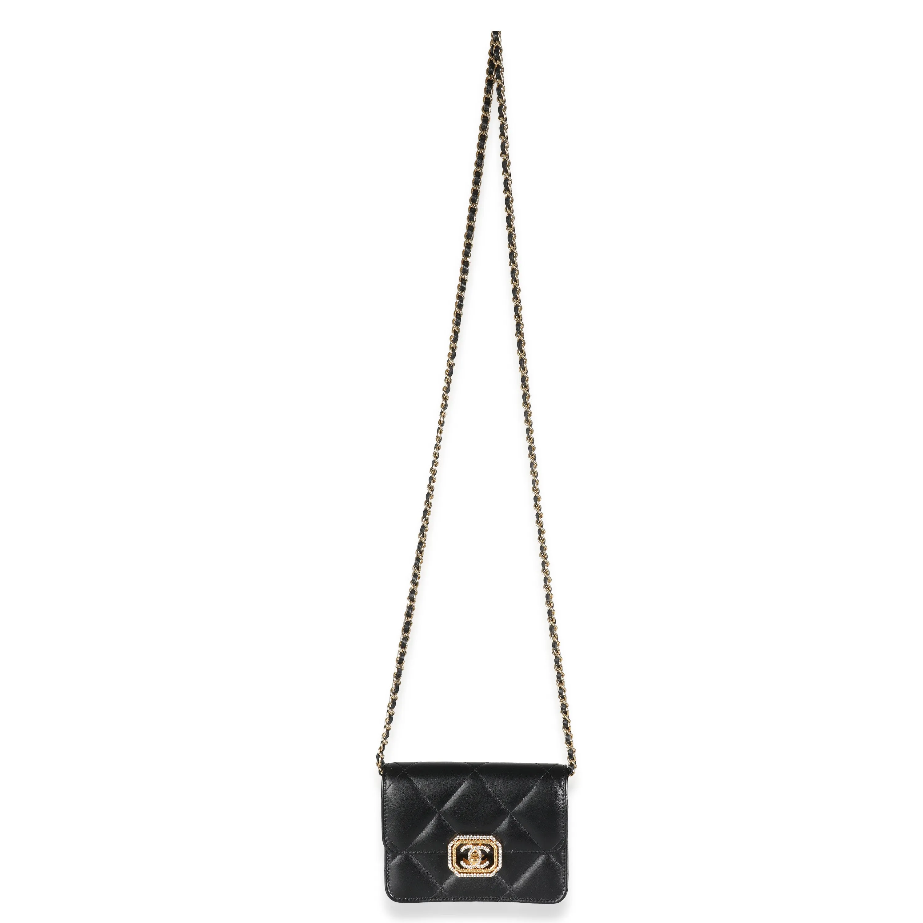 CHANEL Black Quilted Calfskin Strass Mini New Bag