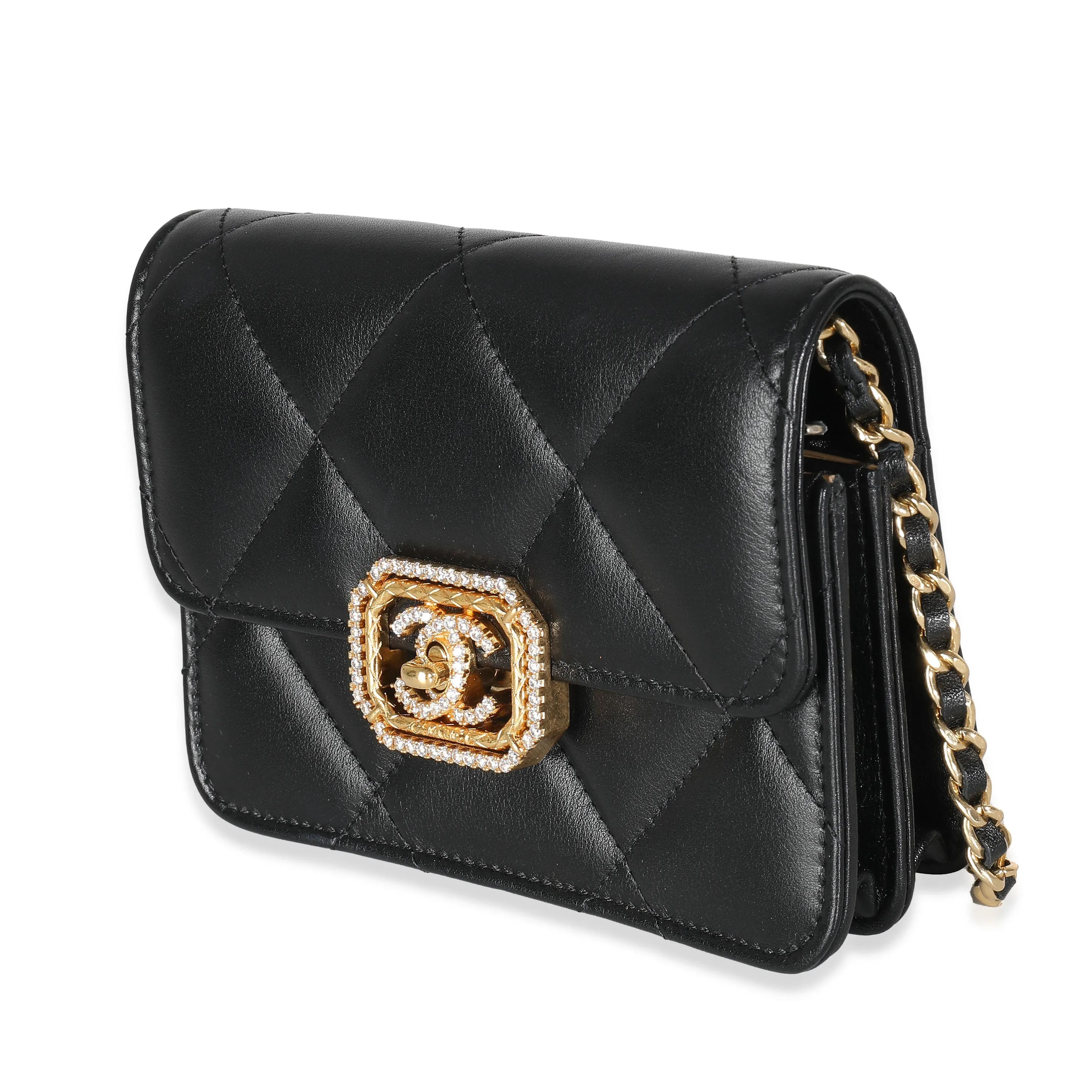 CHANEL Black Quilted Calfskin Strass Mini New Bag