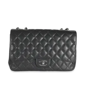 CHANEL Black Quilted Caviar Jumbo Classic Single Flap