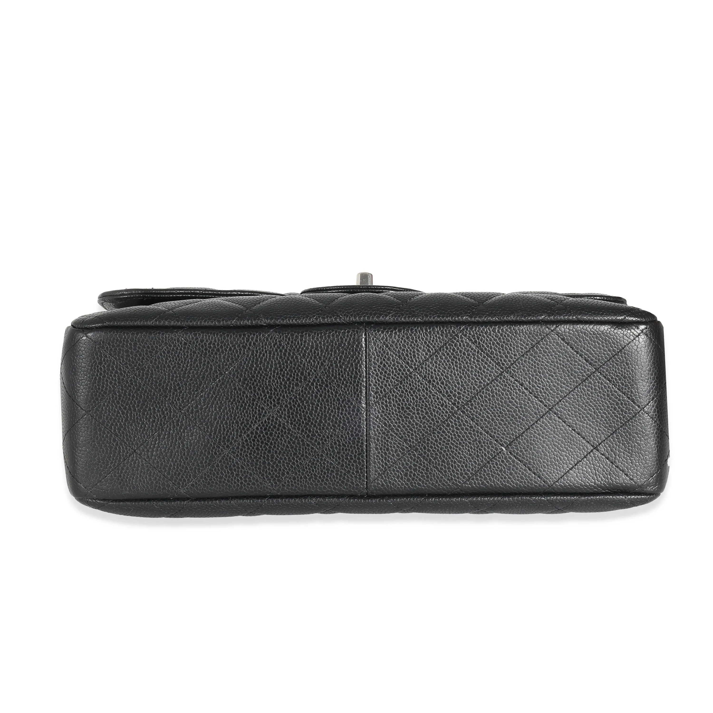 CHANEL Black Quilted Caviar Jumbo Classic Single Flap