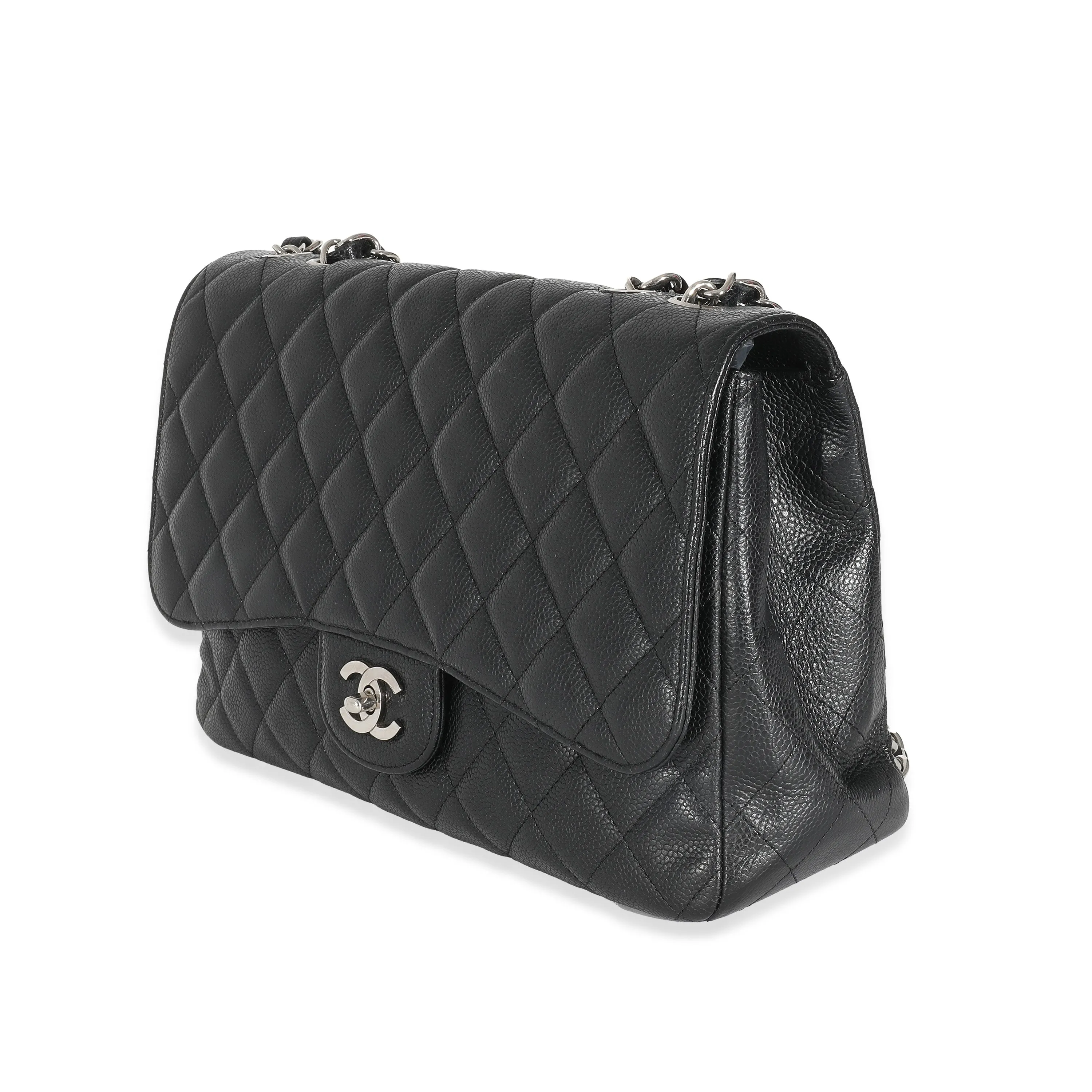 CHANEL Black Quilted Caviar Jumbo Classic Single Flap