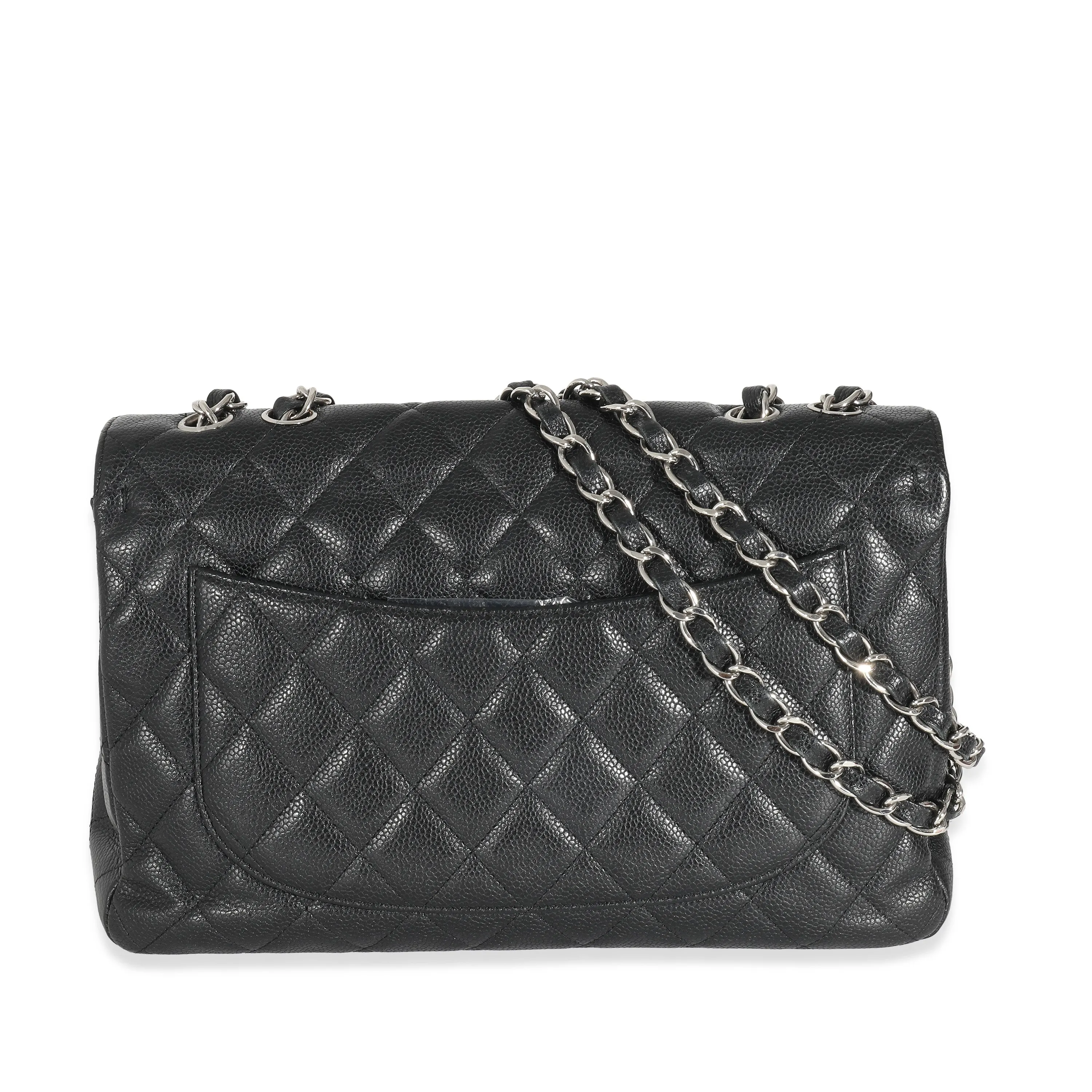 CHANEL Black Quilted Caviar Jumbo Classic Single Flap