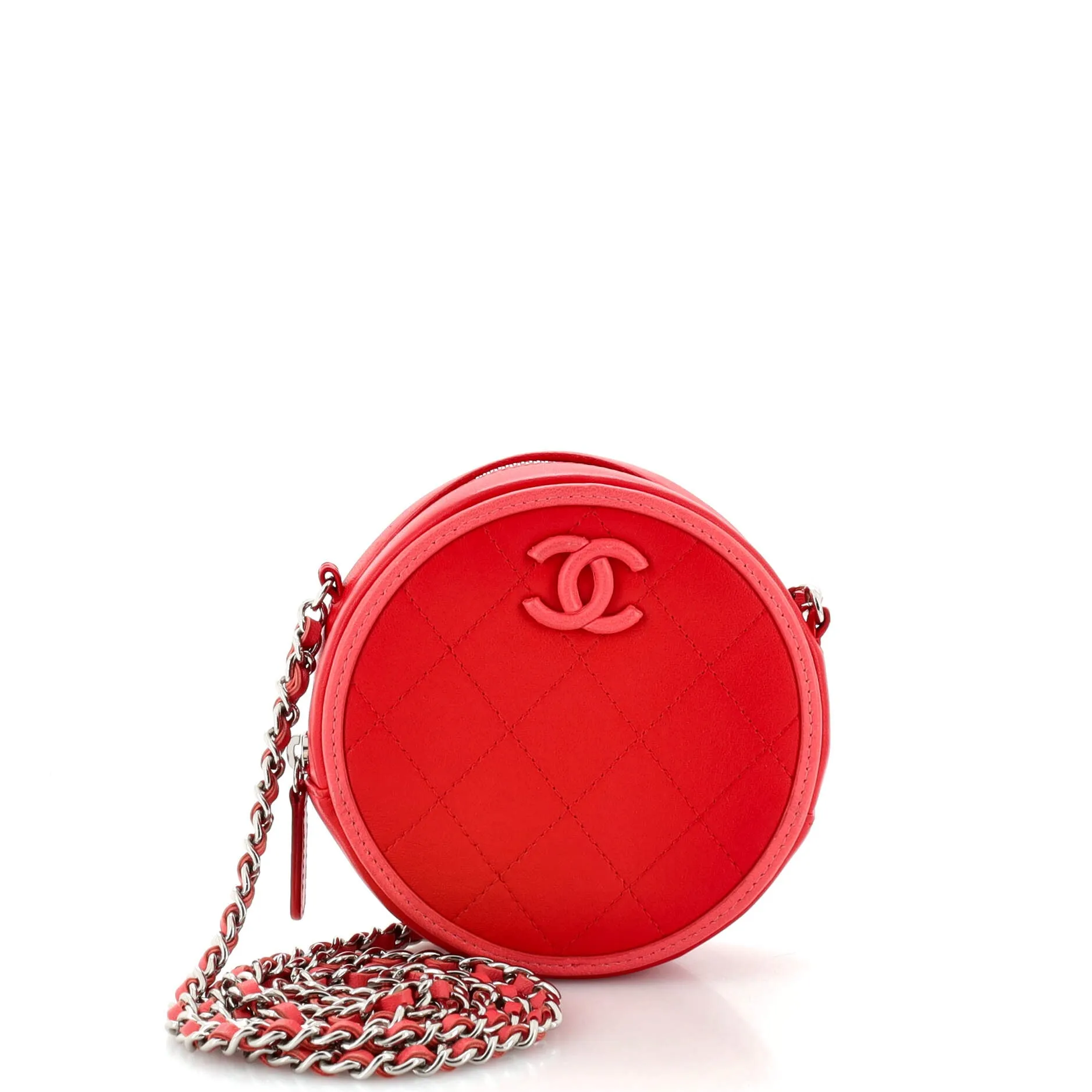 CHANEL Color Pop Round Clutch with Chain Quilted Lambskin