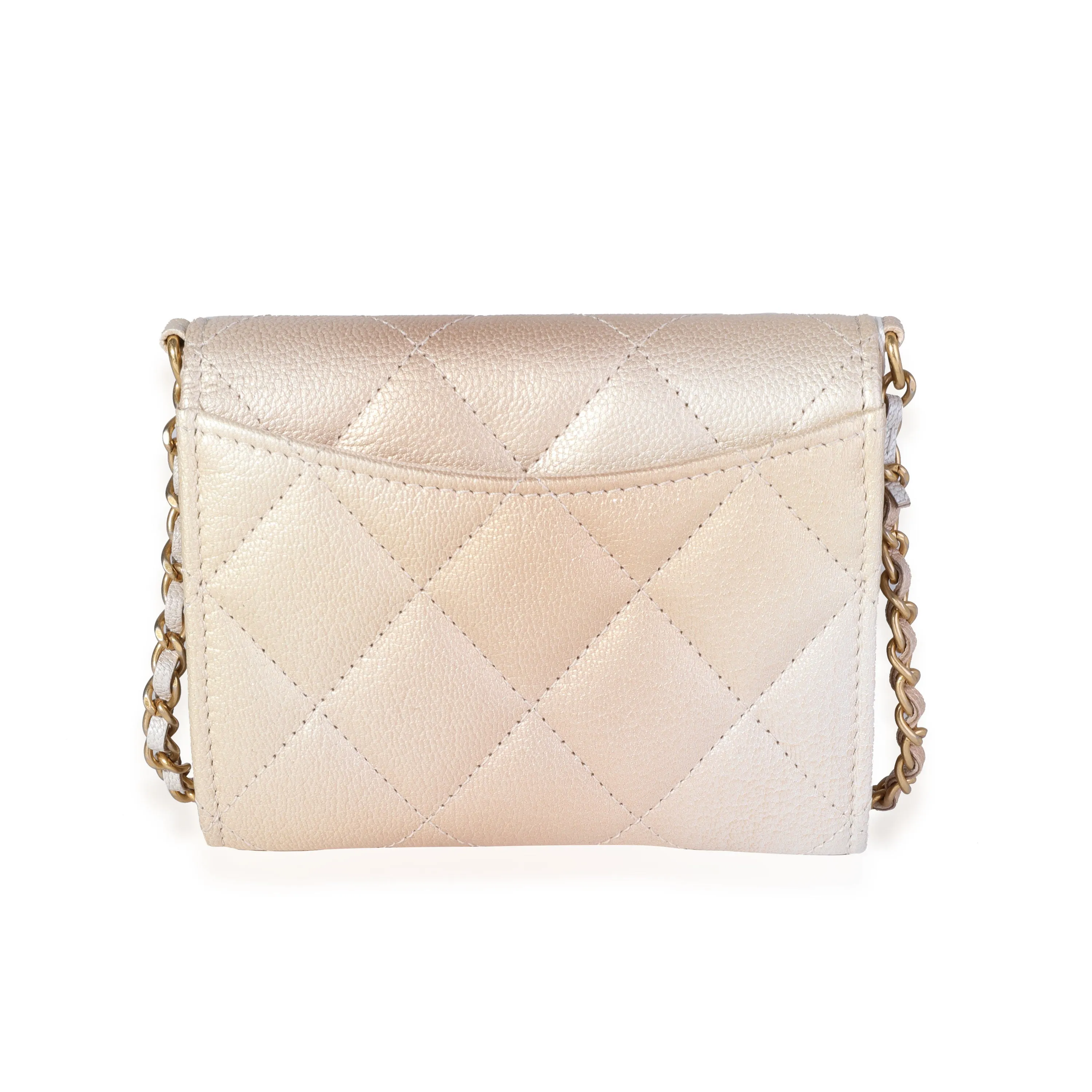 CHANEL Gold Metallic Ombre Quilted Goatskin Classic Mini Clutch with Chain