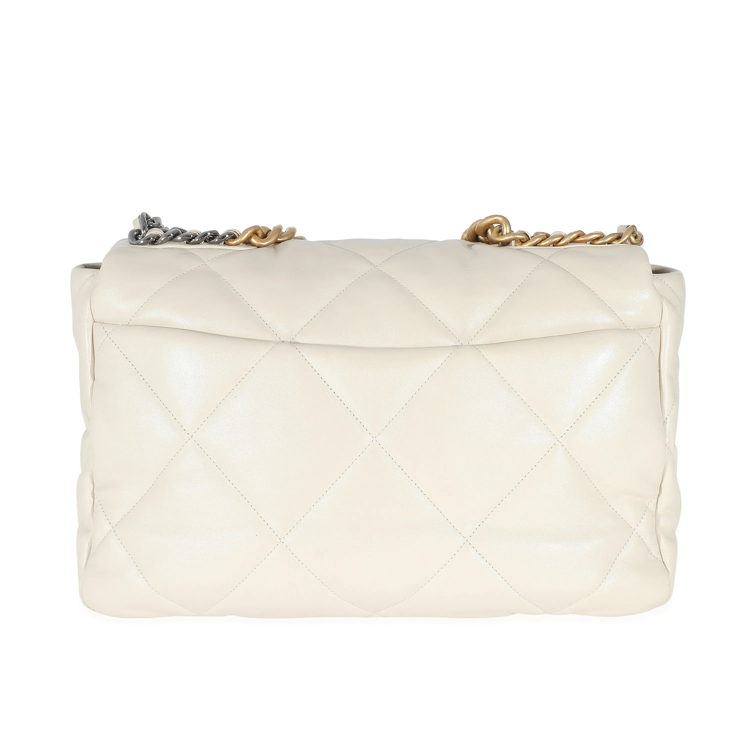 CHANEL Ivory Shiny Quilted Lambskin Maxi 19 New Bag