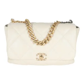 CHANEL Ivory Shiny Quilted Lambskin Maxi 19 New Bag