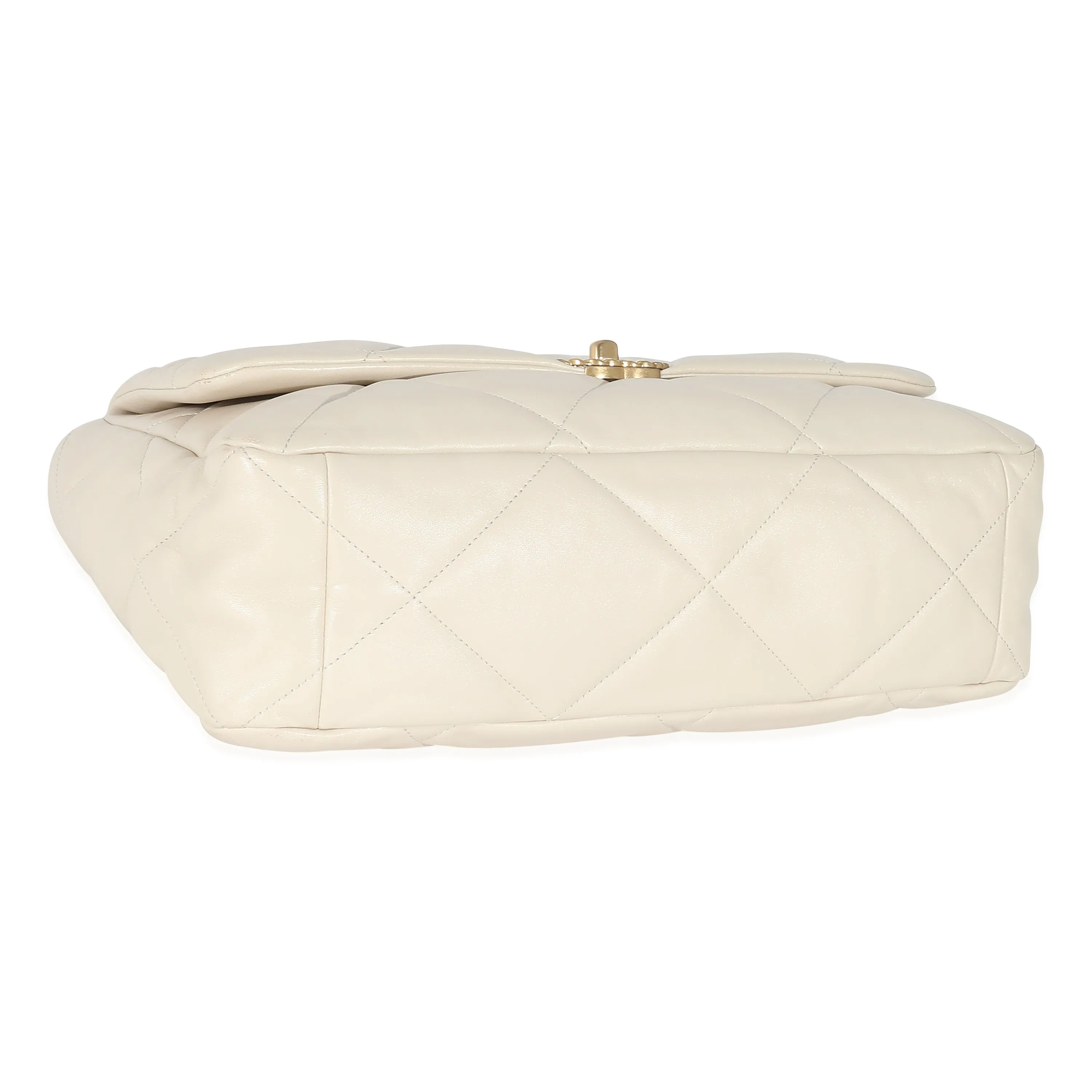 CHANEL Ivory Shiny Quilted Lambskin Maxi 19 New Bag