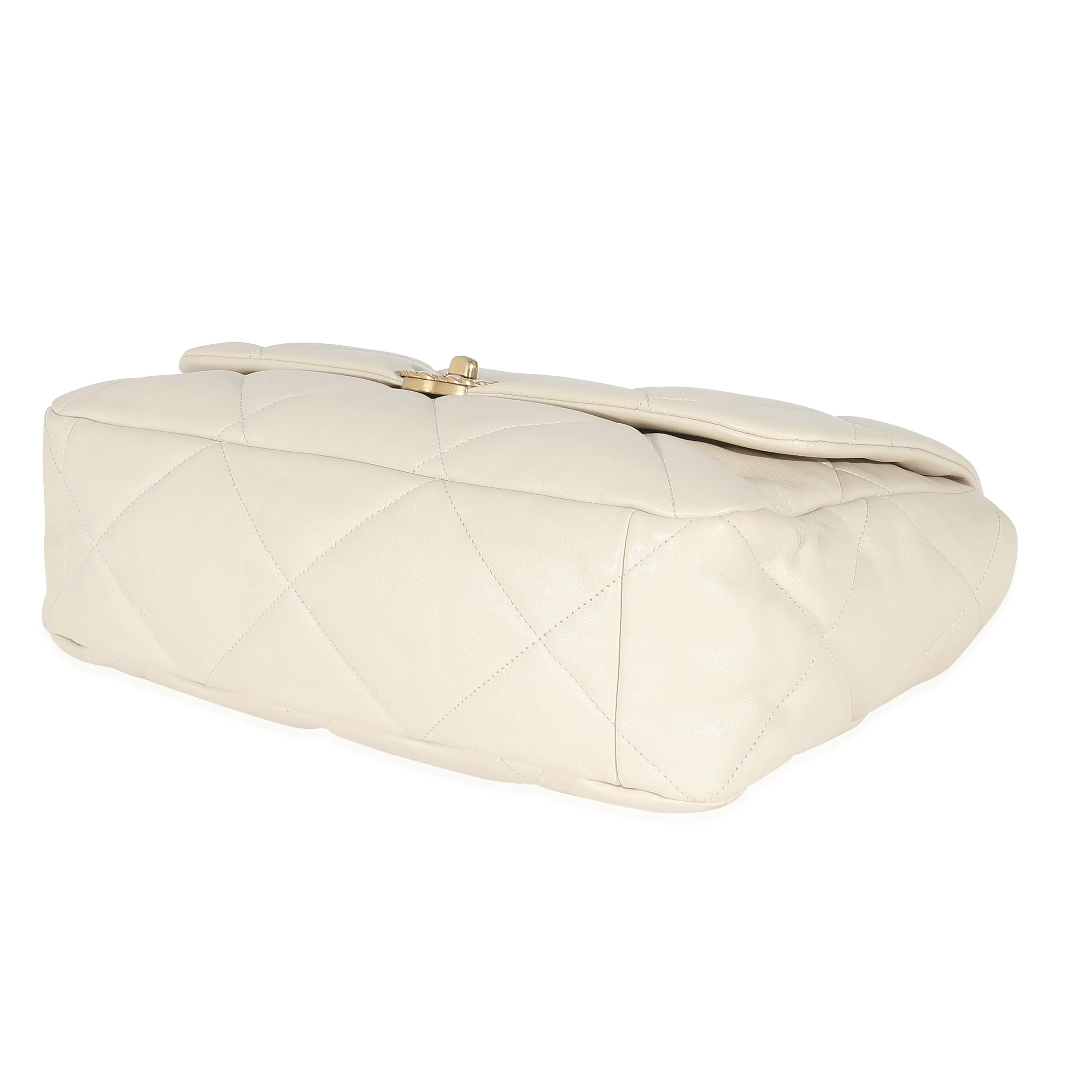 CHANEL Ivory Shiny Quilted Lambskin Maxi 19 New Bag