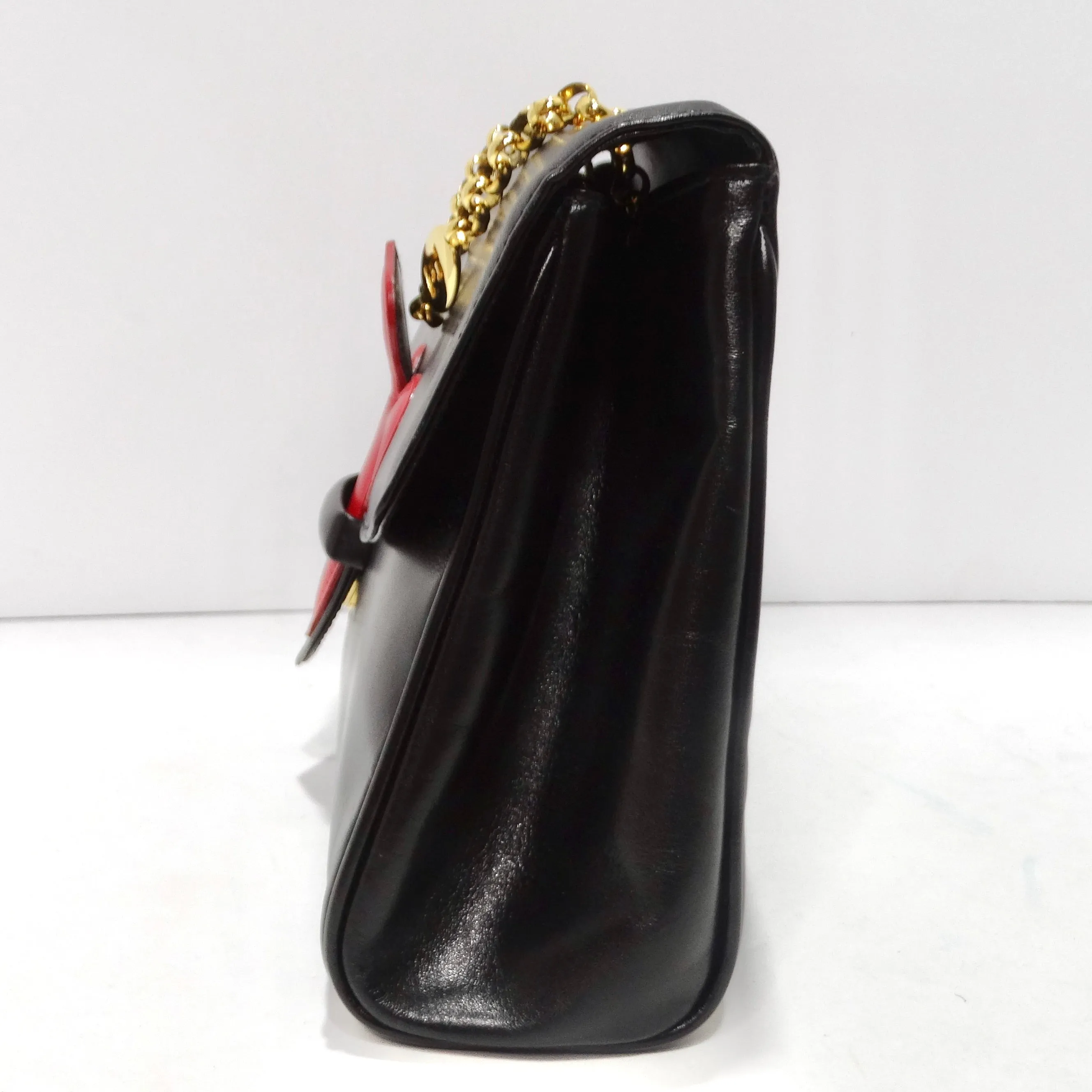 Escada 1980s Fleur De Lis Black Leather Handbag