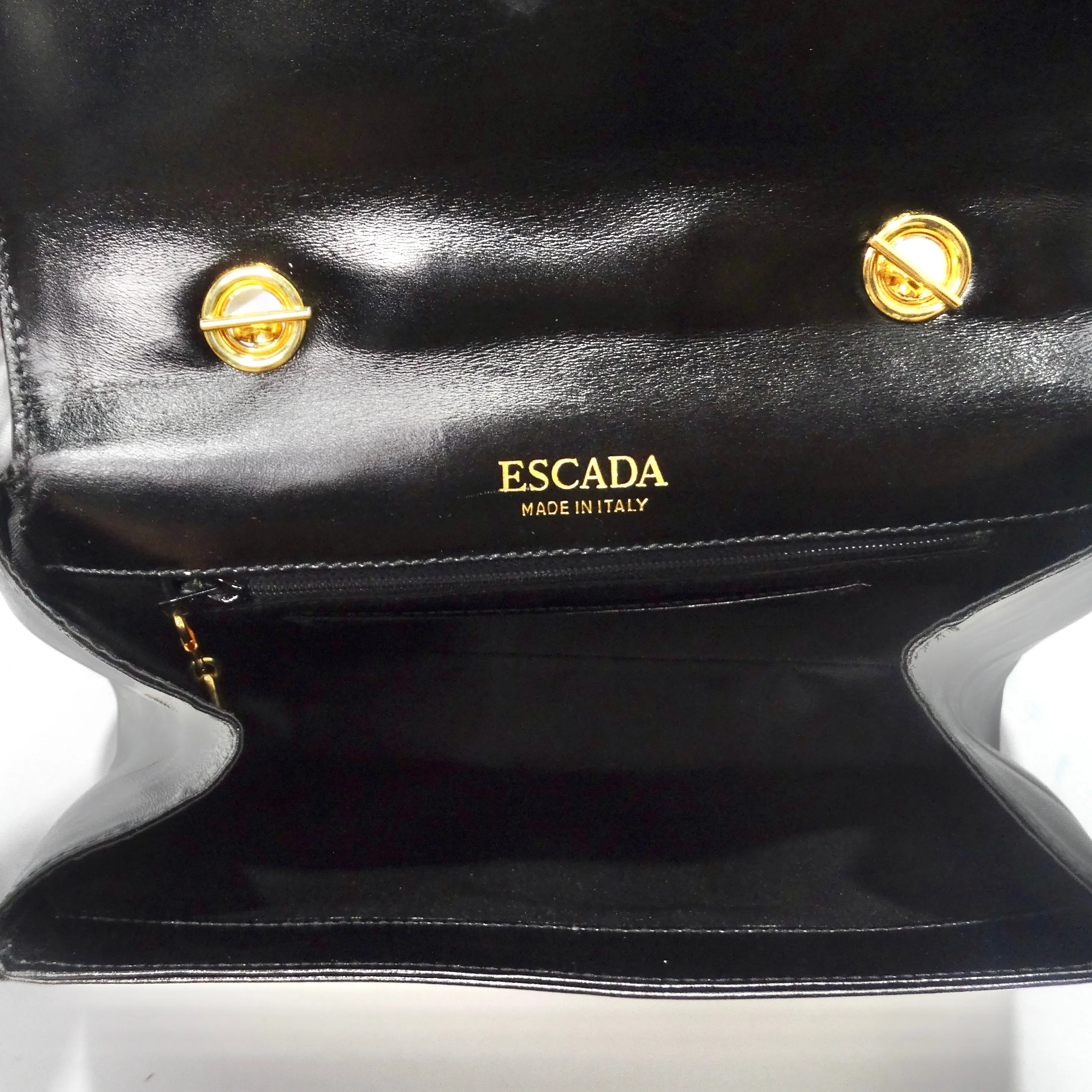 Escada 1980s Fleur De Lis Black Leather Handbag