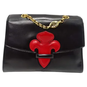 Escada 1980s Fleur De Lis Black Leather Handbag