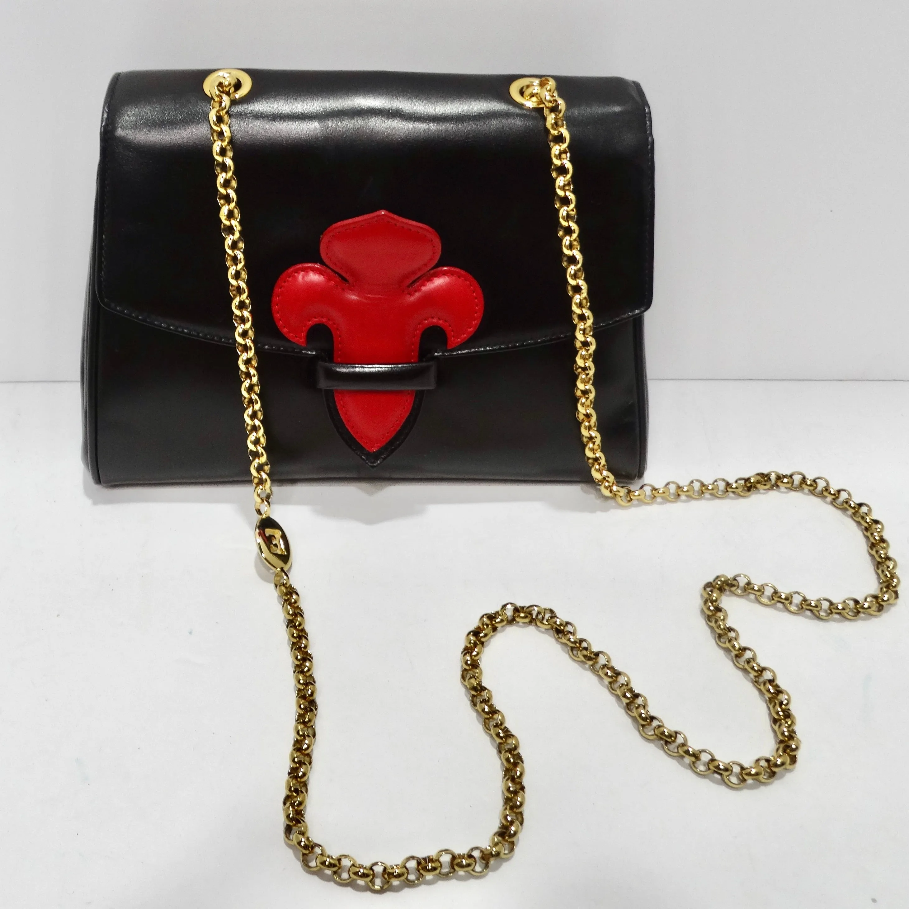 Escada 1980s Fleur De Lis Black Leather Handbag