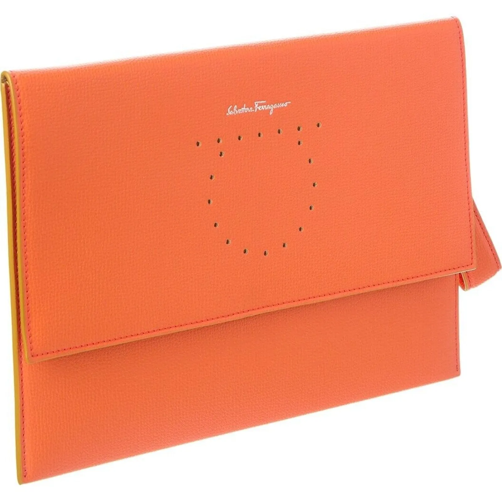 Ferragamo Women's Gancini Logo Leather Clutch Wristlet pouch Orange