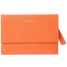 Ferragamo Women's Gancini Logo Leather Clutch Wristlet pouch Orange