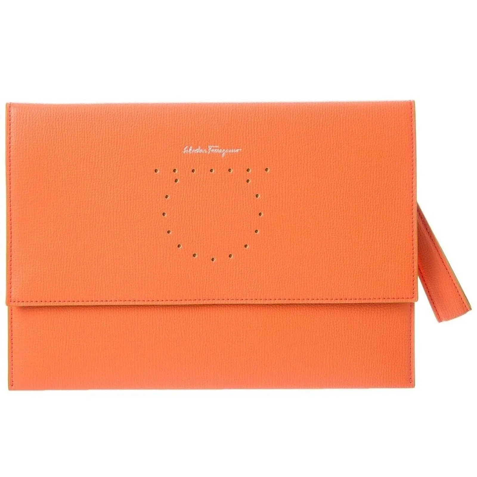 Ferragamo Women's Gancini Logo Leather Clutch Wristlet pouch Orange