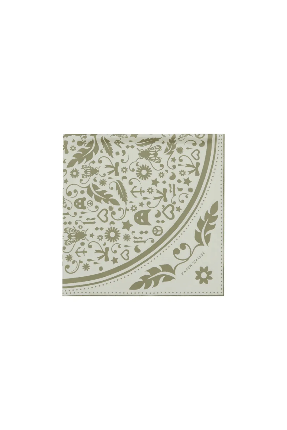 FILIGREE CLASSIC SILK SCARF CREAM/OLIVE