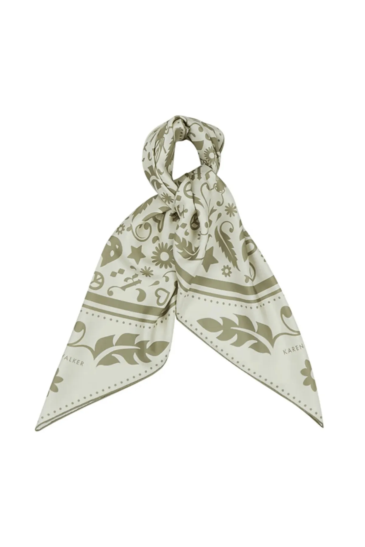 FILIGREE CLASSIC SILK SCARF CREAM/OLIVE