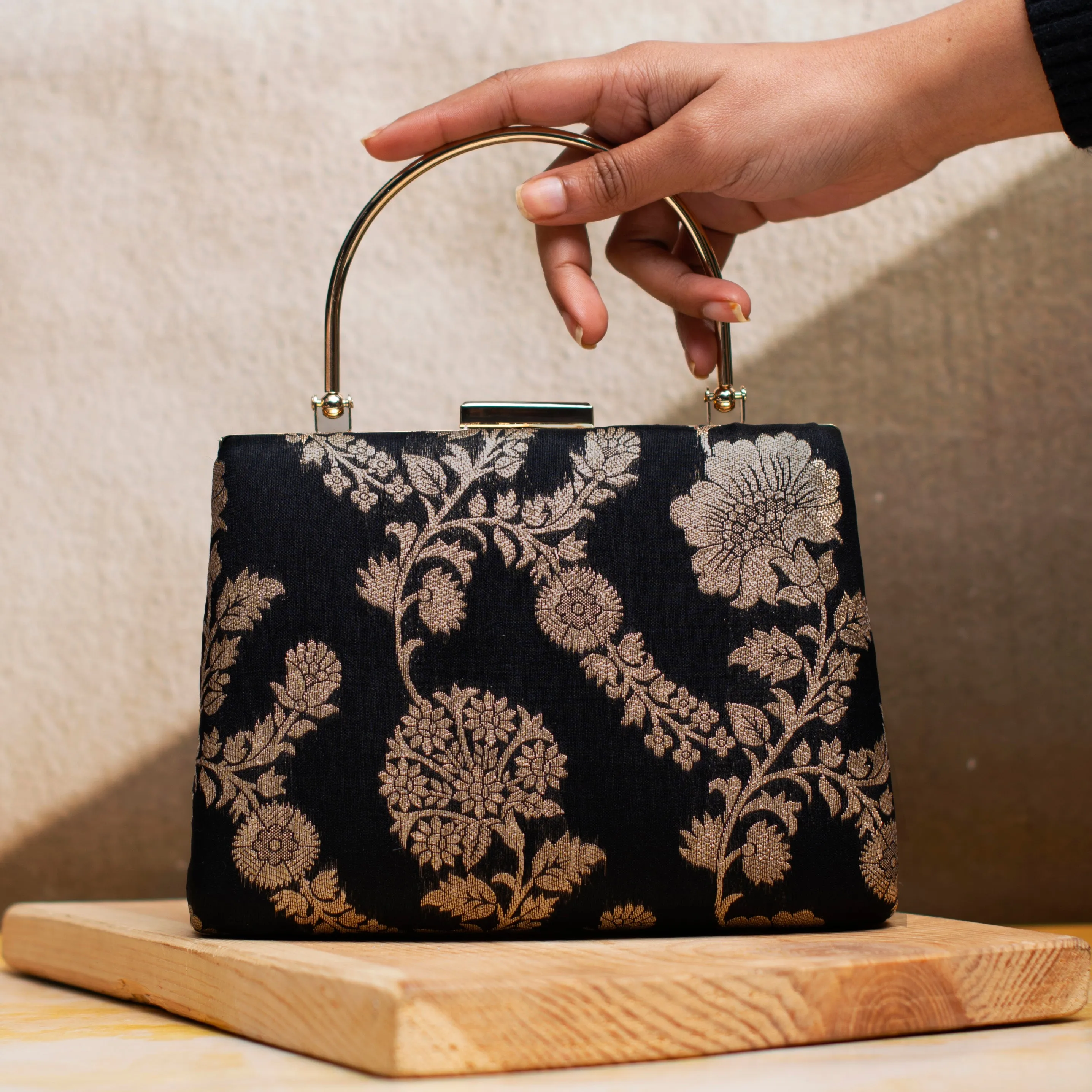 Floral Printed Brocade Fabric Clutch