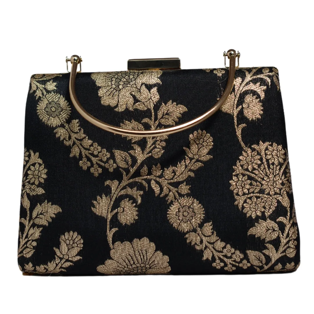 Floral Printed Brocade Fabric Clutch