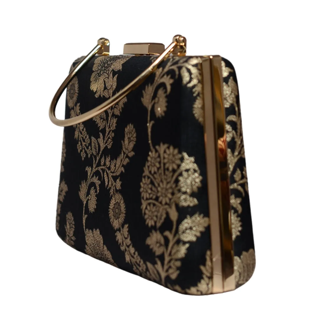 Floral Printed Brocade Fabric Clutch