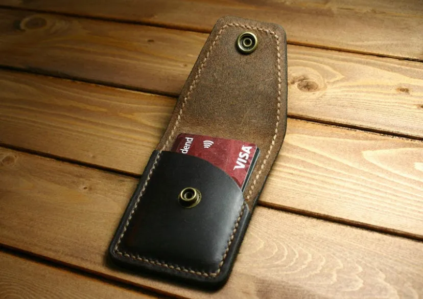 Front Pocket Minimalist Wallet, Brown W/ Snap