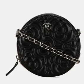 Goatskin Camellia Round Clutch with Chain