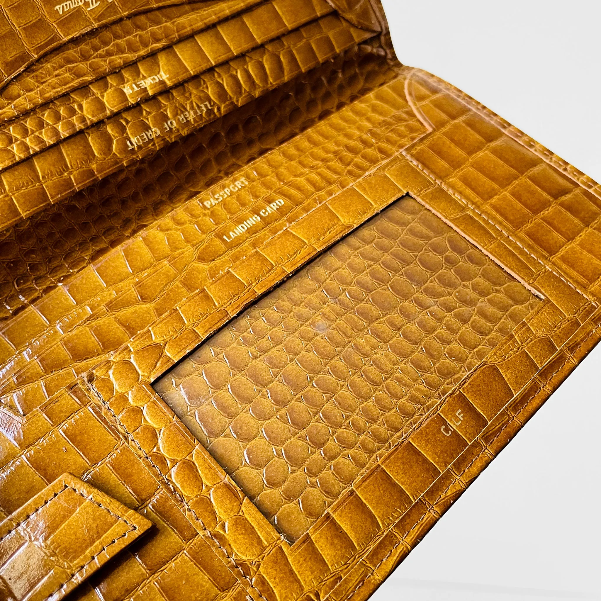 Golden Tan Textured Leather Half Fold Travel Wallet