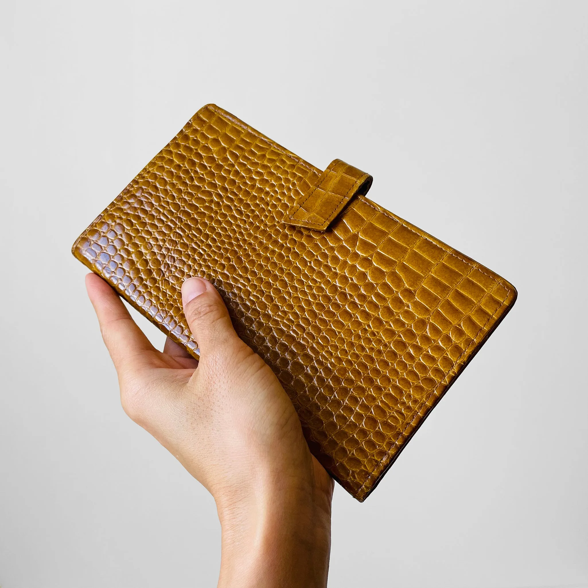 Golden Tan Textured Leather Half Fold Travel Wallet