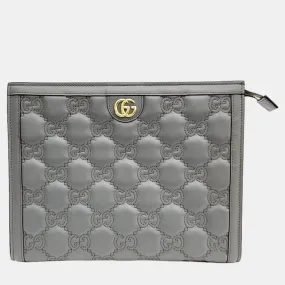 Grey Leather GG Clutch