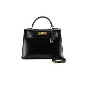 Hermes Kelly 32 Noir Box Calf