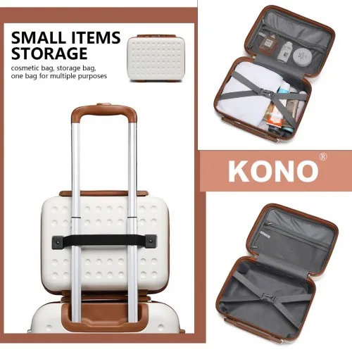 Kono 20 Inch ABS Carry On Cabin Suitcase | 4 Piece Travel Set with Vanity Case, Weekend Bag & Toiletry Bag - Cream