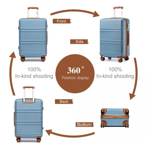 Kono 4-Piece Suitcase Set with Vanity Case - Stylish Grayish Blue & Brown Travel Luggage