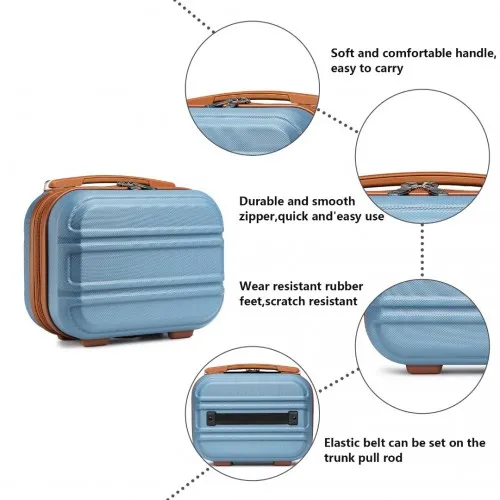 Kono 4-Piece Suitcase Set with Vanity Case - Stylish Grayish Blue & Brown Travel Luggage